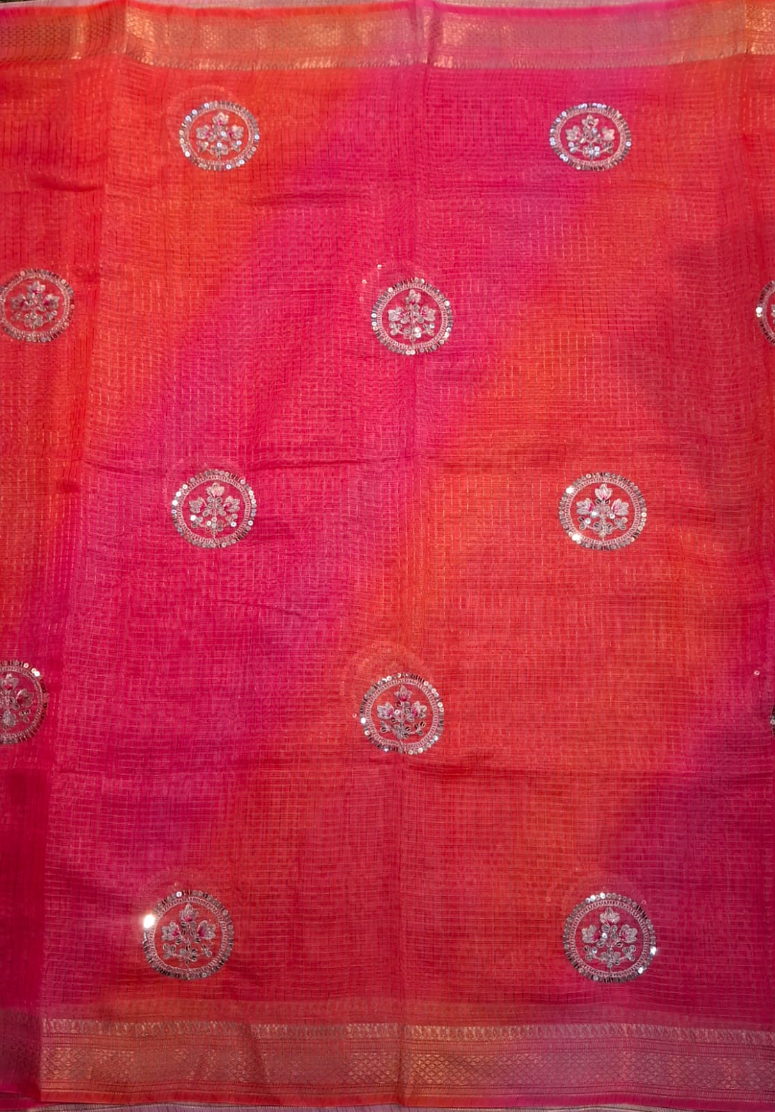 Kota Doriya Saree with Blouse | Elegant Floral Sequin Work Saree