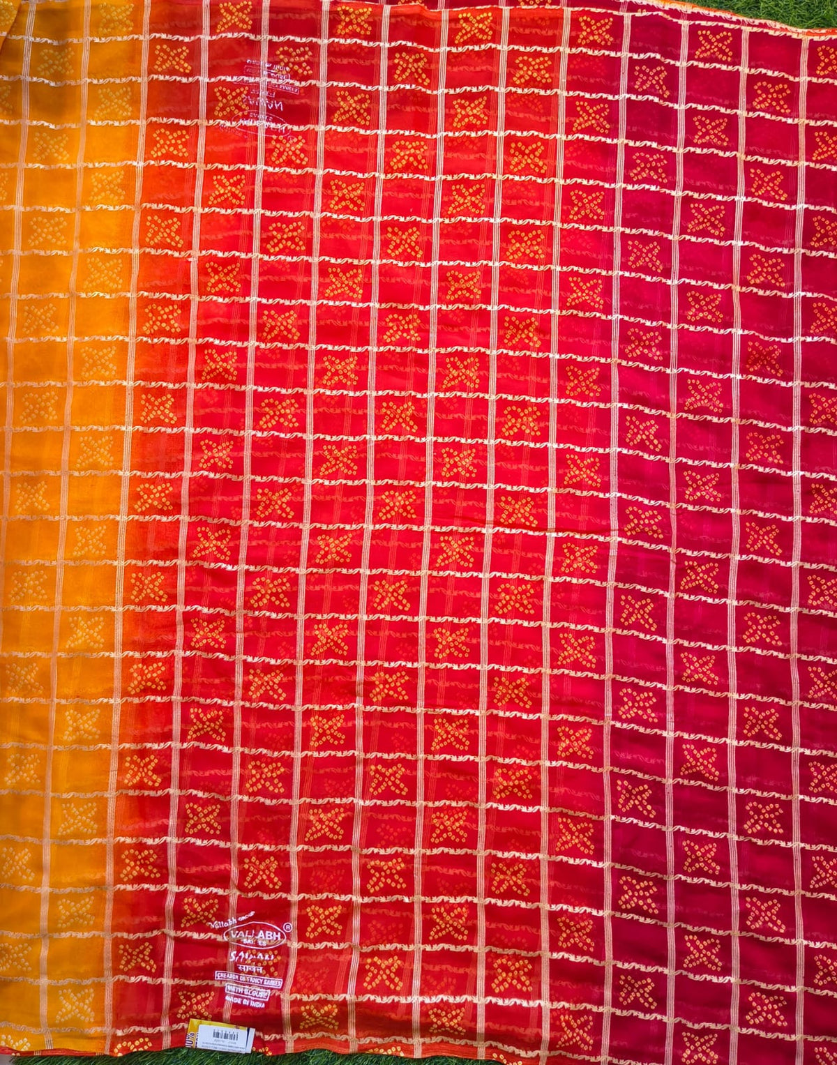 Royal Georgette Piliya Saree – Red & Yellow Traditional Bandhani Check Design with Blouse