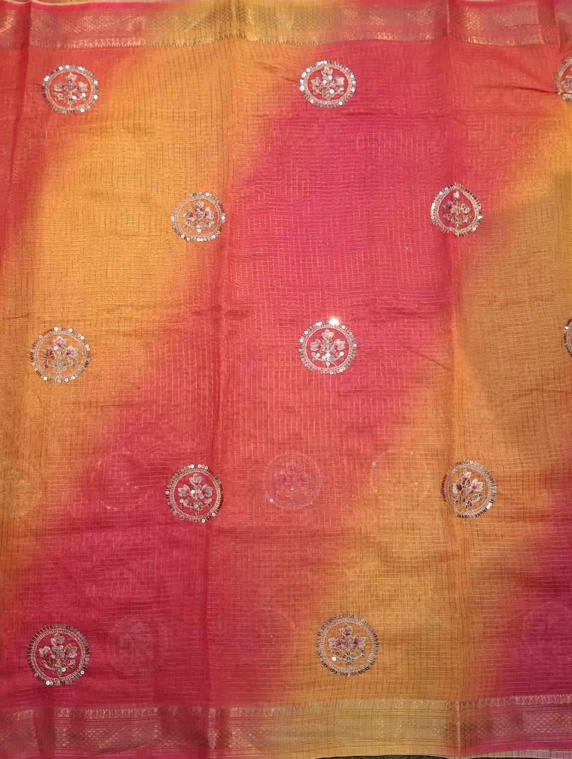 Kota Doriya Saree with Blouse | Elegant Floral Sequin Work Saree