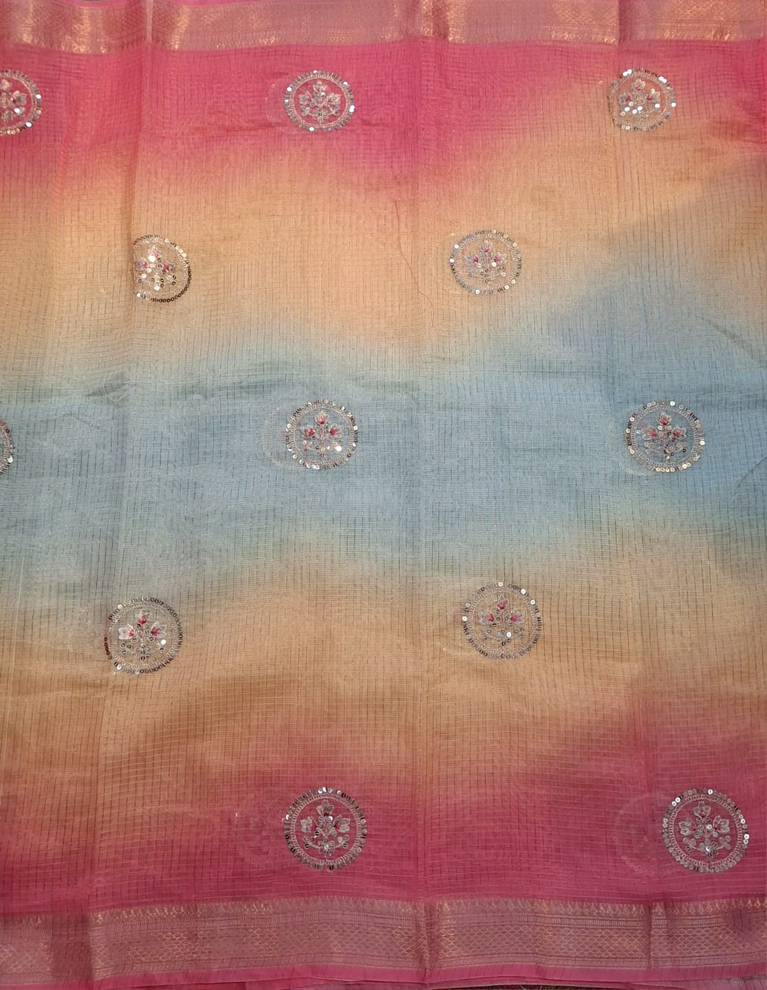 Kota Doriya Saree with Blouse | Elegant Floral Sequin Work Saree