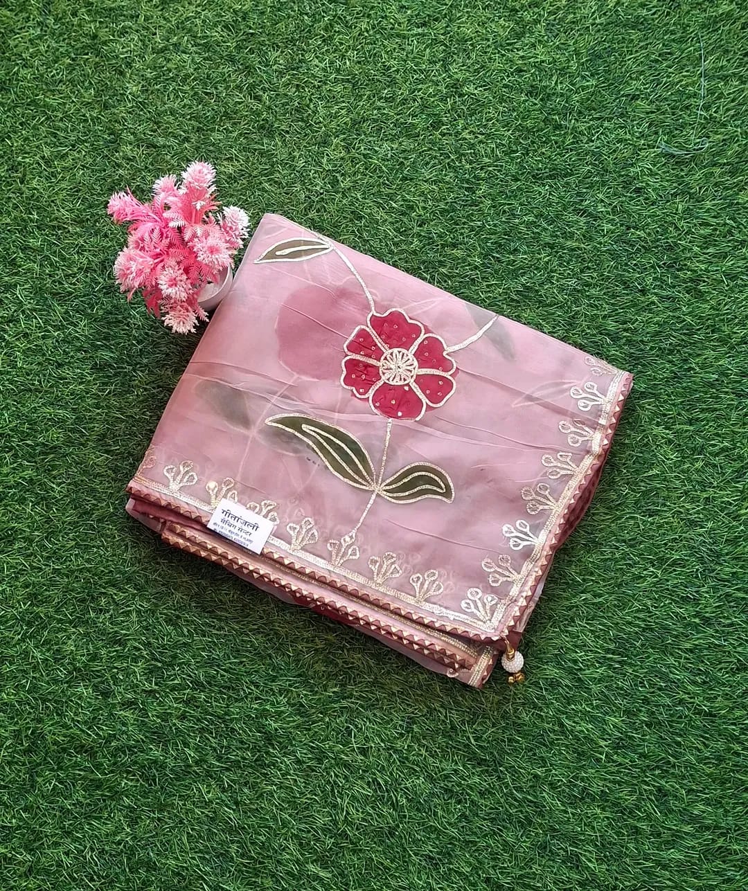 Party Wear Gotta Patti Tissue Saree with Blouse | Floral Embroidery & Elegant Border