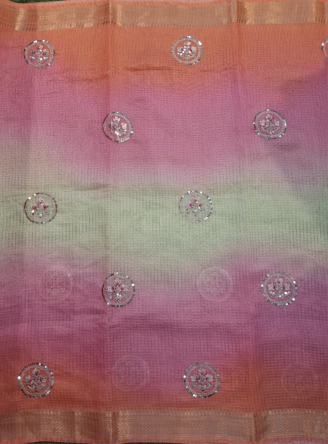 Kota Doriya Saree with Blouse | Elegant Floral Sequin Work Saree