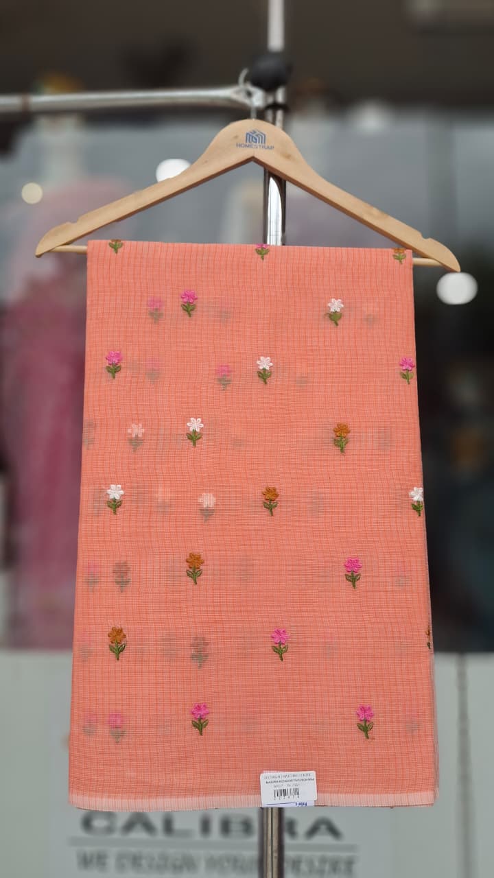 Kota Doriya Floral Saree with Blouse – Lightweight Washable Cotton Saree