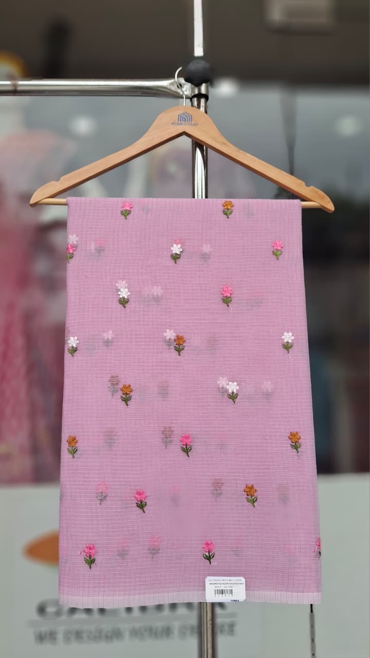 Kota Doriya Floral Saree with Blouse – Lightweight Washable Cotton Saree