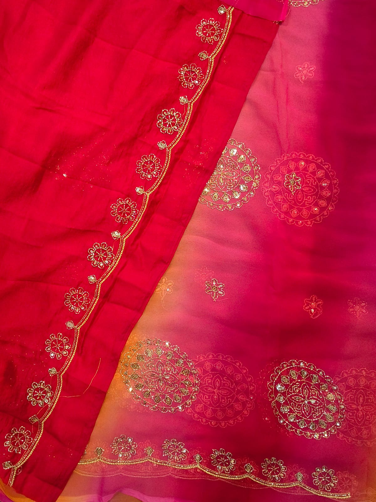 Dual-Shade Royal Georgette Saree with Embroidered Blouse Piece| 4 Different Colors
