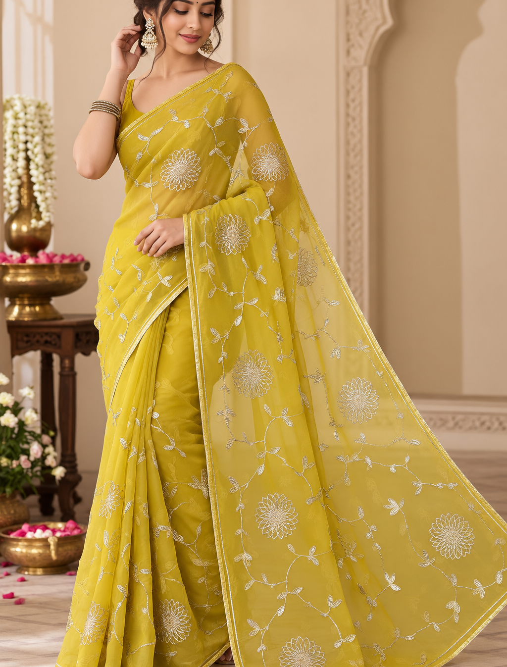 Royal Georgette Gotta Patti Work Saree | Elegant Floral Embroidery Saree