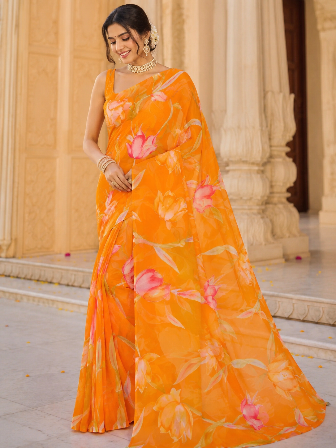 Floral Blossom Royal Georgette Saree| 6 Different Colors
