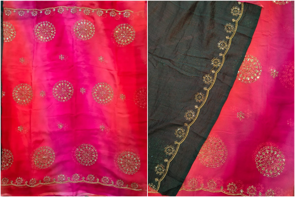Dual-Shade Royal Georgette Saree with Embroidered Blouse Piece| 4 Different Colors
