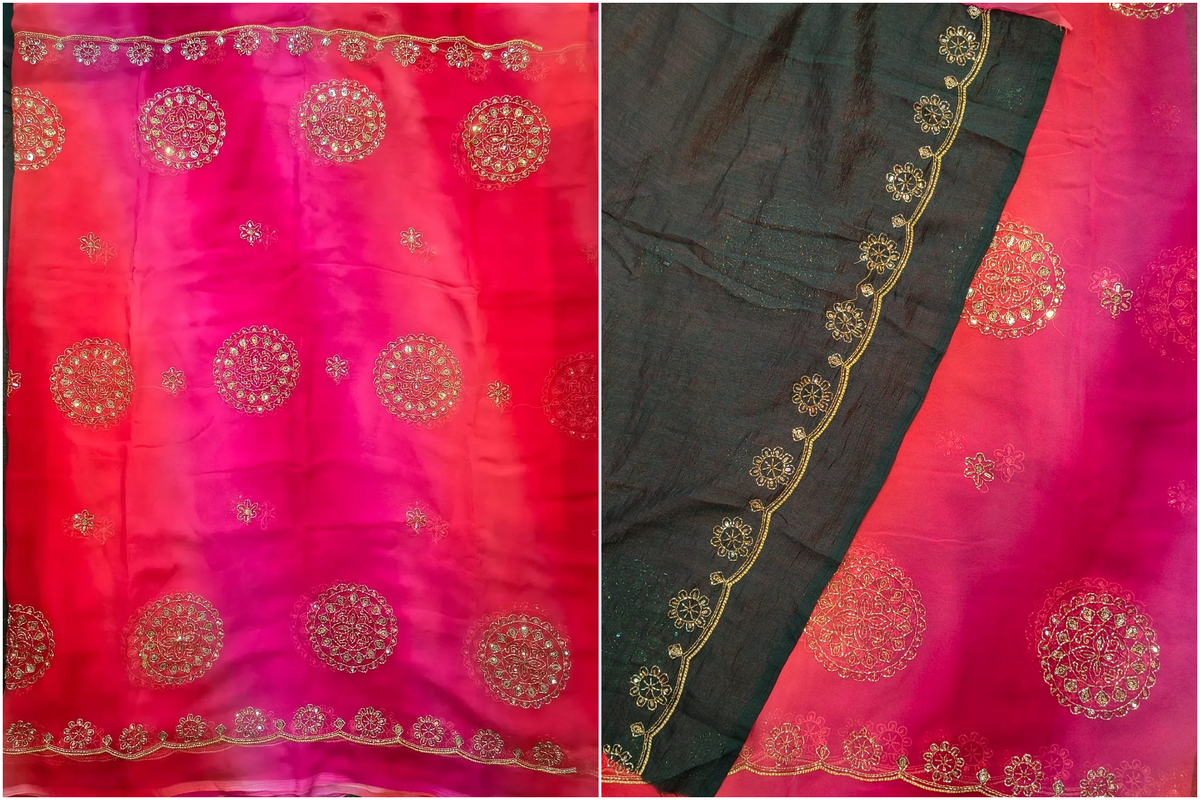 Dual-Shade Royal Georgette Saree with Embroidered Blouse Piece| 4 Different Colors