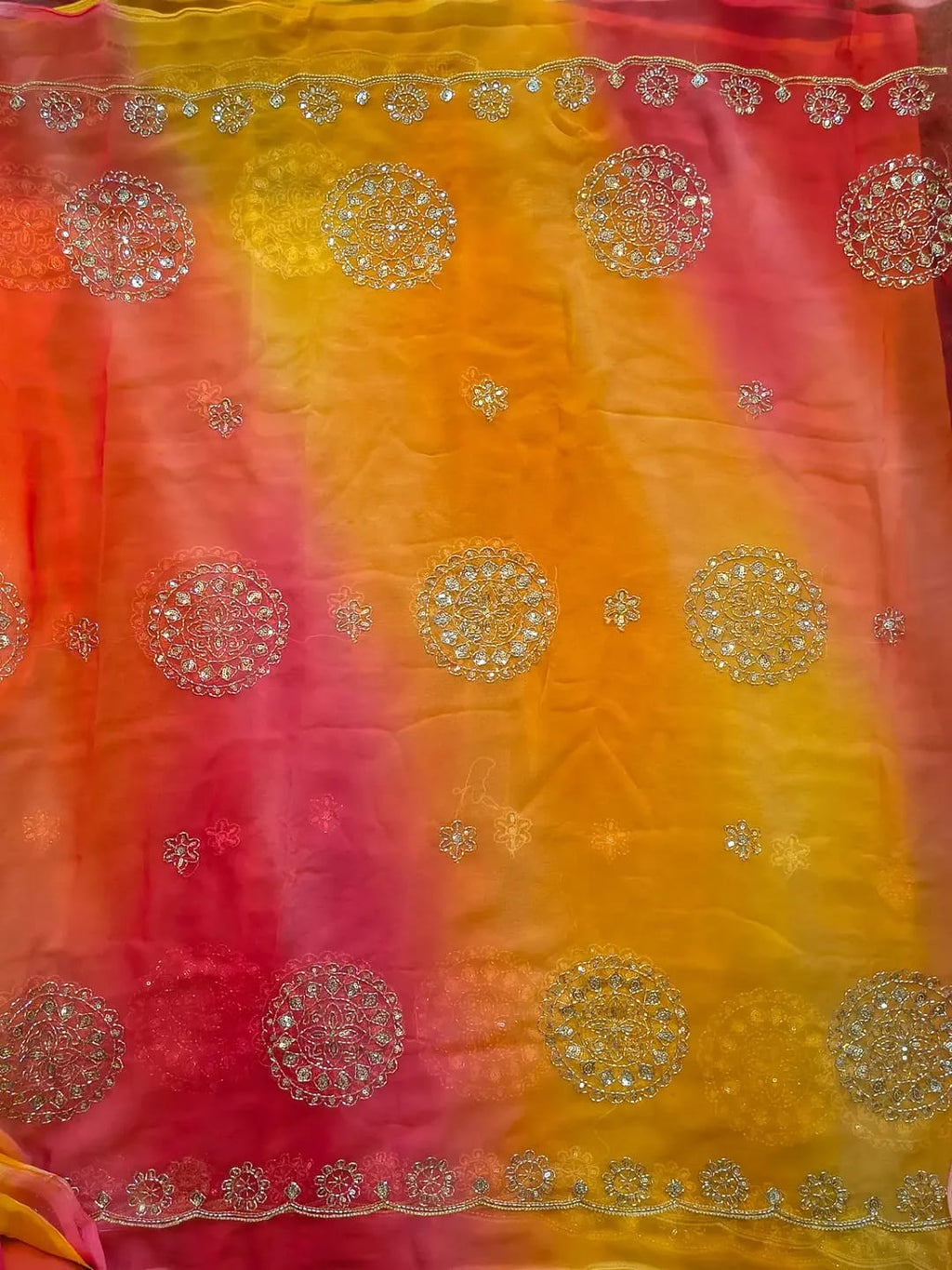 Dual-Shade Royal Georgette Saree with Embroidered Blouse Piece| 4 Different Colors