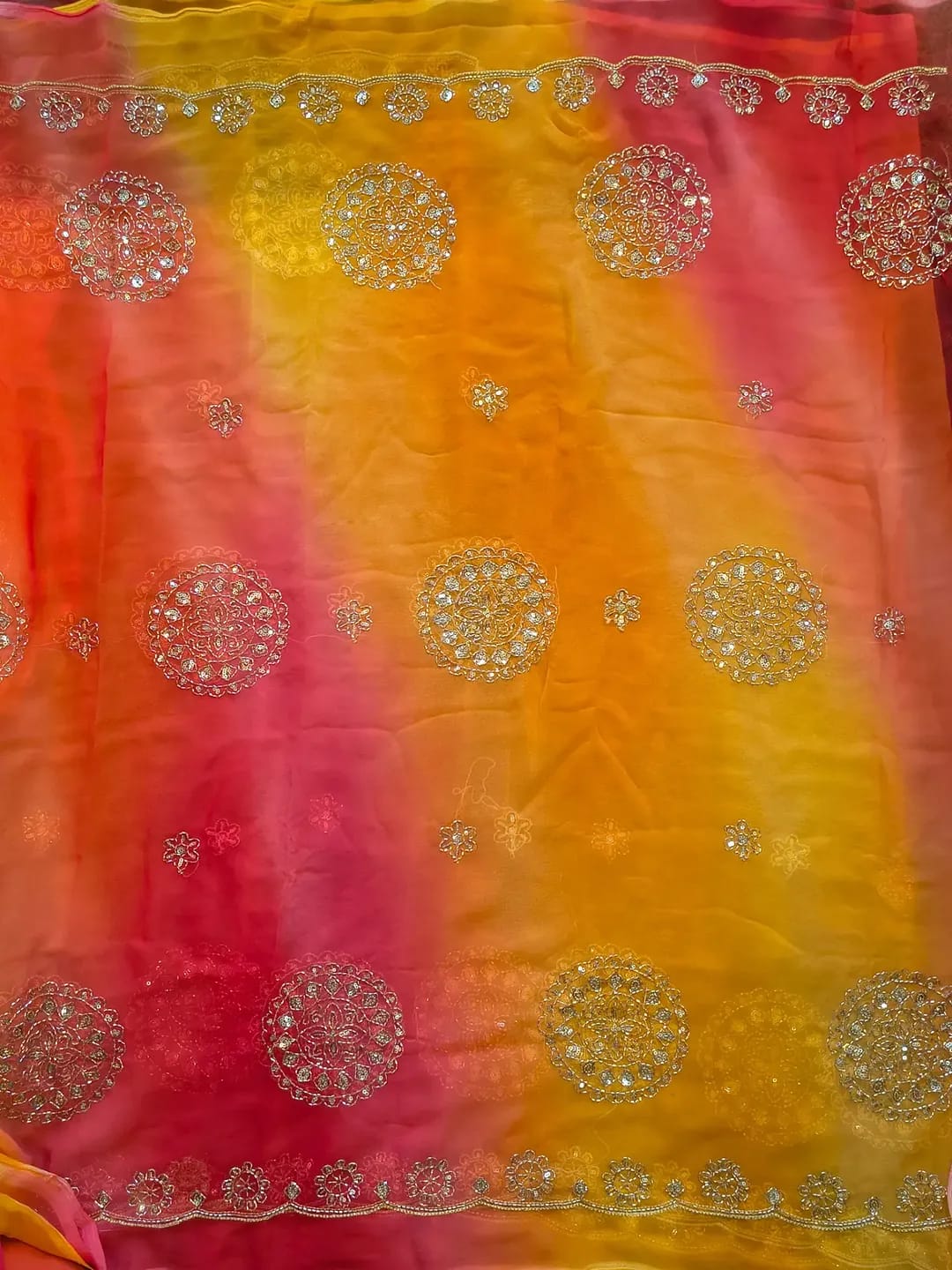 Dual-Shade Royal Georgette Saree with Embroidered Blouse Piece| 4 Different Colors