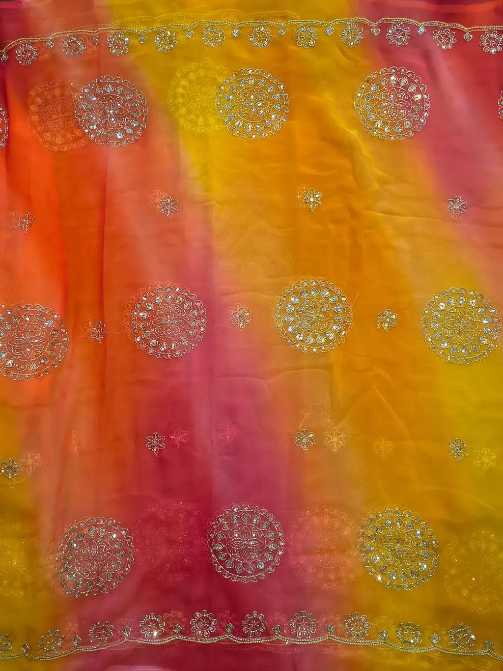 Dual-Shade Royal Georgette Saree with Embroidered Blouse Piece| 4 Different Colors