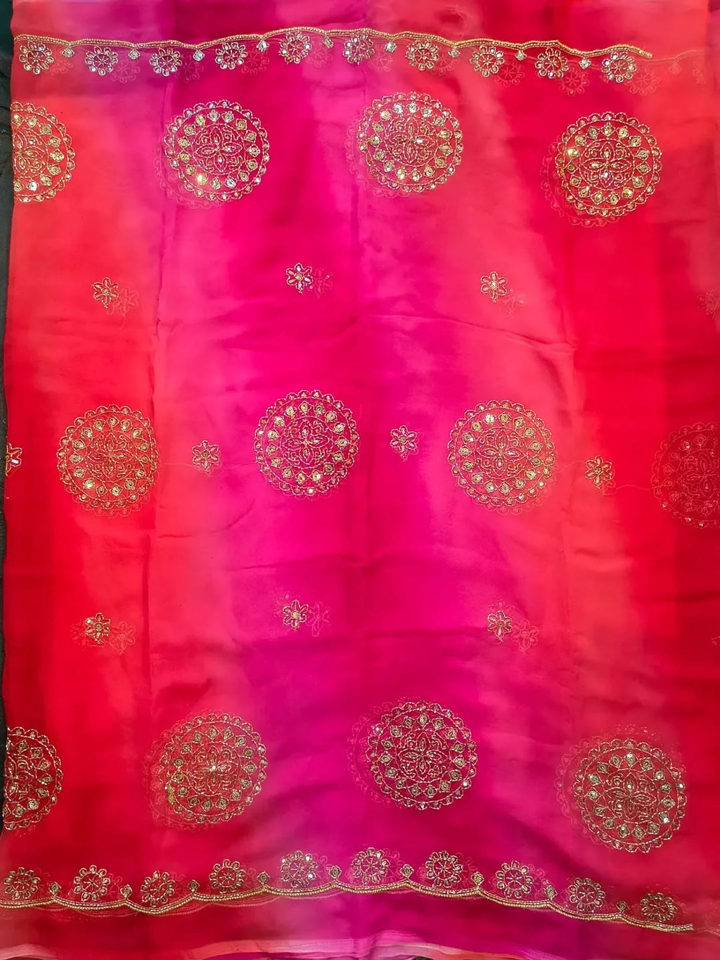 Dual-Shade Royal Georgette Saree with Embroidered Blouse Piece| 4 Different Colors