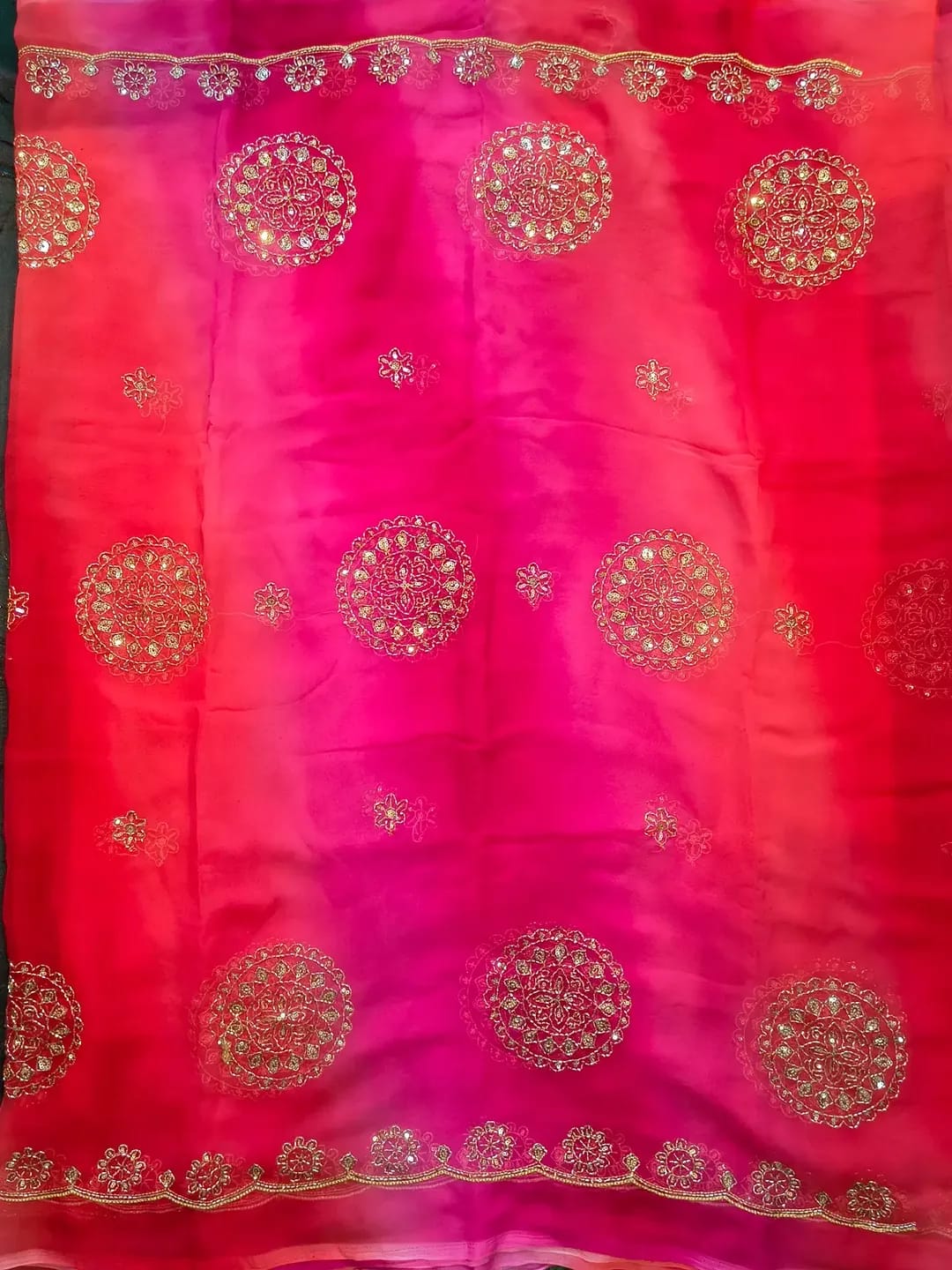 Dual-Shade Royal Georgette Saree with Embroidered Blouse Piece| 4 Different Colors
