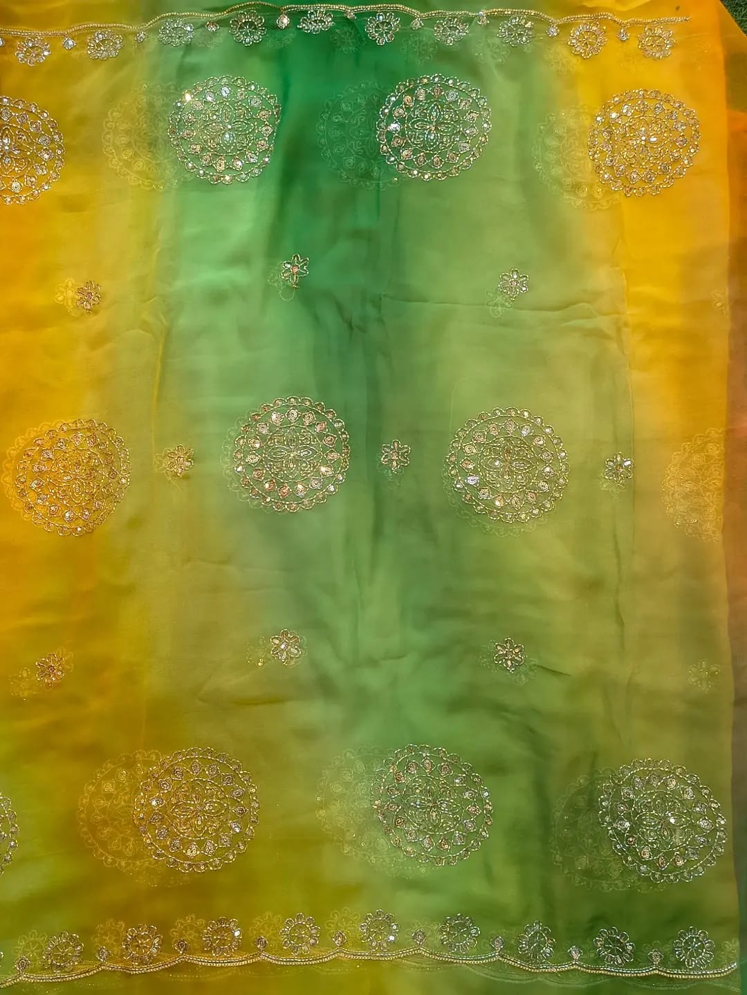 Dual-Shade Royal Georgette Saree with Embroidered Blouse Piece| 4 Different Colors